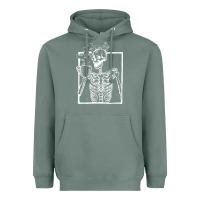 Sage distressed skeleton vintage smiling skull drinking coffee Heavyweight Hoodie - artisFamous