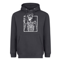 Smoke distressed skeleton vintage smiling skull drinking coffee Heavyweight Hoodie - artisFamous