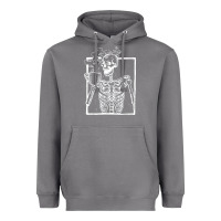 Storm distressed skeleton vintage smiling skull drinking coffee Heavyweight Hoodie - artisFamous