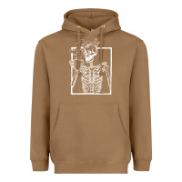 Toasted Coconut distressed skeleton vintage smiling skull drinking coffee Heavyweight Hoodie - artisFamous