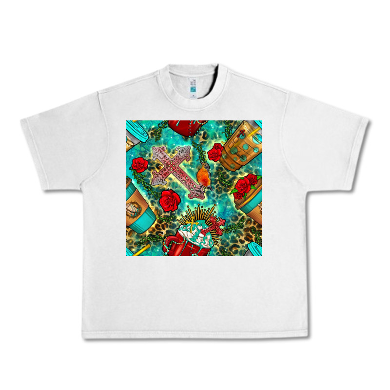 Faith Coffee Cup And Cross With Leopard And Roses Seamless Pattern Bbs Urban Heavy Tee by BundleAndBundleShop | Teevron