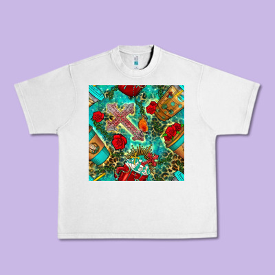 Faith Coffee Cup And Cross With Leopard And Roses Seamless Pattern Bbs Urban Heavy Tee Designed By Bundleandbundleshop