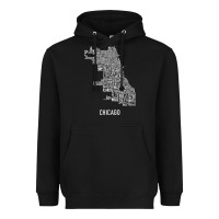 Black chicago typography neighborhood map Heavyweight Hoodie - artisFamous