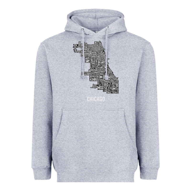 Chicago Typography Neighborhood Map Heavyweight Hoodie by artisFamous | Teevron