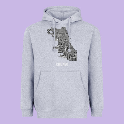 Chicago Typography Neighborhood Map Heavyweight Hoodie Designed By Artisfamous