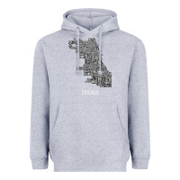 Heather Grey chicago typography neighborhood map Heavyweight Hoodie - artisFamous
