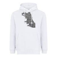 White chicago typography neighborhood map Heavyweight Hoodie - artisFamous