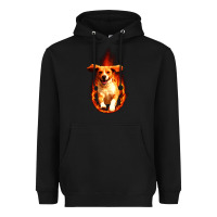 Black Dog In Fire Heavyweight Hoodie - artisFamous
