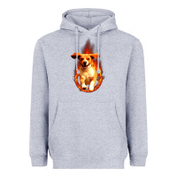 Heather Grey Dog In Fire Heavyweight Hoodie - artisFamous