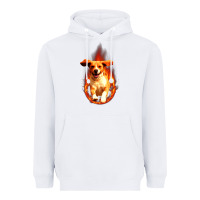 White Dog In Fire Heavyweight Hoodie - artisFamous