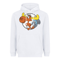 White Vintage Rocky And Bullwinkle Heavyweight Hoodie - artisFamous