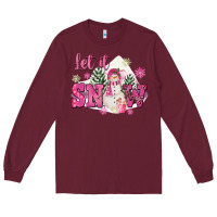 Burgundy Let It Snow Pink Christmas Long Sleeve Tee - FaDigitalArtStudio