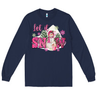 Navy Let It Snow Pink Christmas Long Sleeve Tee - FaDigitalArtStudio