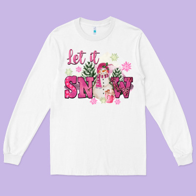 Let It Snow Pink Christmas Long Sleeve Tee Designed By Fadigitalartstudio