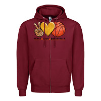 Burgundy peace love basketball Zipper Hoodie - AdoDesignShop