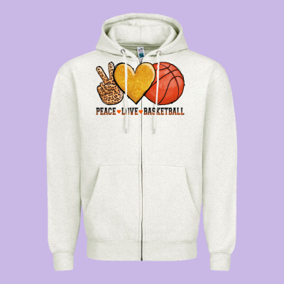 Peace Love Basketball Zipper Hoodie Designed By Adodesignshop