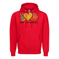 Red peace love basketball Zipper Hoodie - AdoDesignShop