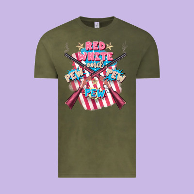 Red White And Pew Pew Pew Vintage Tee Designed By Fadigitalartstudio