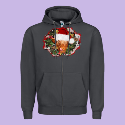 Christmas Heifer Zipper Hoodie Designed By Adodesignshop