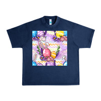 Navy Easter Eggs With Flowers Seamless Pattern Urban Heavy Tee - BundleAndBundleShop