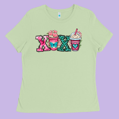 Xoxo Coffee Cups Ladies Tee Designed By Oliviacreatesart