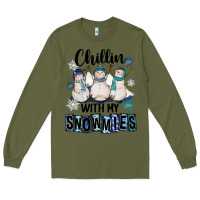 Army Green Chillin With My Snowmies Long Sleeve Tee - FaDigitalArtStudio