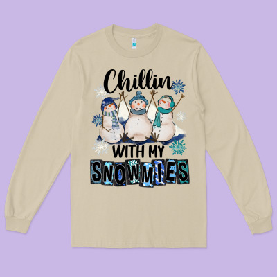 Chillin With My Snowmies Long Sleeve Tee Designed By Fadigitalartstudio