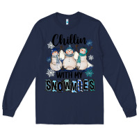 Navy Chillin With My Snowmies Long Sleeve Tee - FaDigitalArtStudio