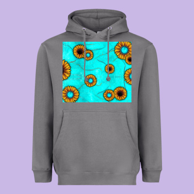 Turquoise Gemstone Sunflower Heavyweight Hoodie Designed By Jahusdesignshop