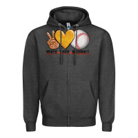 Charcoal Heather peace love baseball Zipper Hoodie - AdoDesignShop