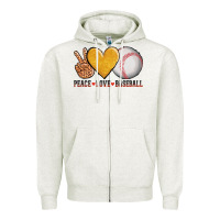Oatmeal Heather peace love baseball Zipper Hoodie - AdoDesignShop