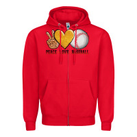Red peace love baseball Zipper Hoodie - AdoDesignShop