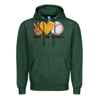 Sports Green peace love baseball Zipper Hoodie - AdoDesignShop