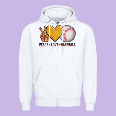 Peace Love Baseball Zipper Hoodie Designed By Adodesignshop