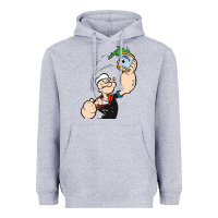 Heather Grey Popeye Spinach Retro Mens Funny Heavyweight Hoodie - artisFamous