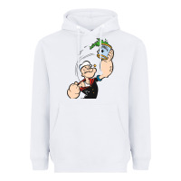 White Popeye Spinach Retro Mens Funny Heavyweight Hoodie - artisFamous