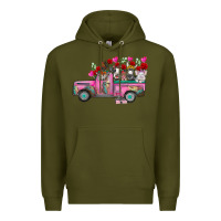 Army Green farm animals valentine truck Premium Hoodie - RacoonDesign