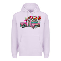 Lilac farm animals valentine truck Premium Hoodie - RacoonDesign