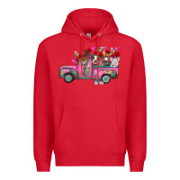 Red farm animals valentine truck Premium Hoodie - RacoonDesign