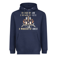 Navy child of god woman of faith warrior of christ Heavyweight Hoodie - artisFamous