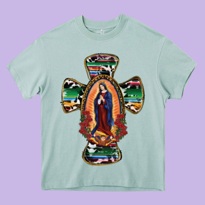 Our Lady Of Guadalupe Cross Heavy Core Tee Designed By Ranaportraitstore