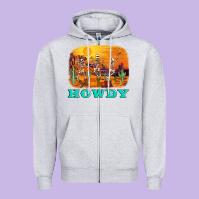Western Skeleton Zipper Hoodie Designed By Adodesignshop