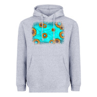 Heather Grey turquoise gemstone sunflower background Heavyweight Hoodie - JahusDesignShop