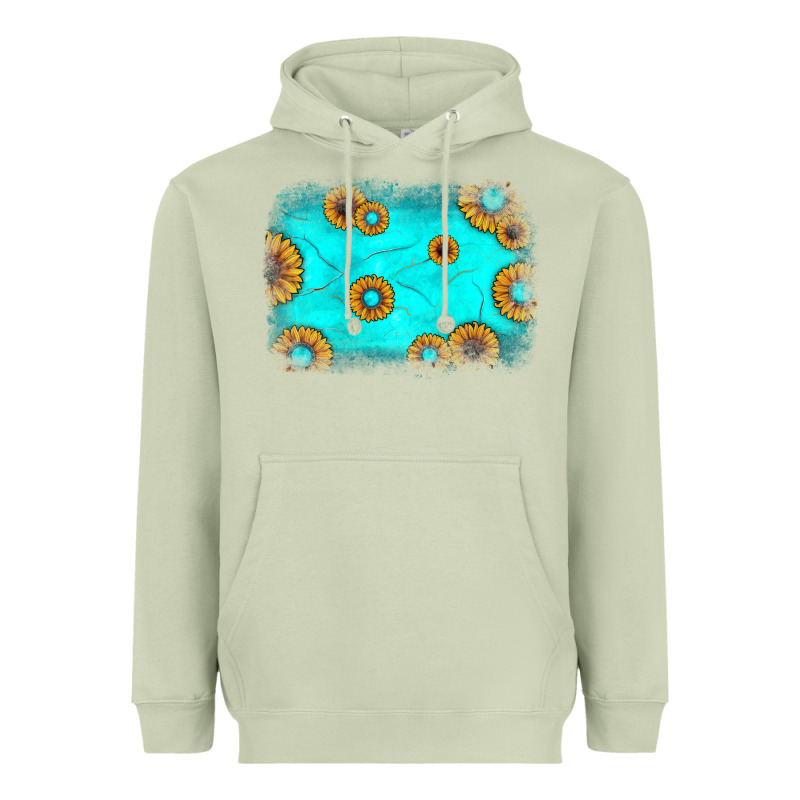 Turquoise Gemstone Sunflower Background Heavyweight Hoodie by JahusDesignShop | Teevron