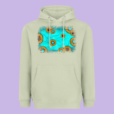 Turquoise Gemstone Sunflower Background Heavyweight Hoodie Designed By Jahusdesignshop