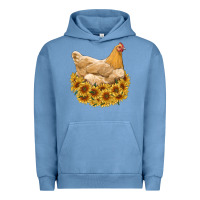 Pigment Pebble Blue chicken with sunflowers Urban Hoodie - RanaPortraitStore