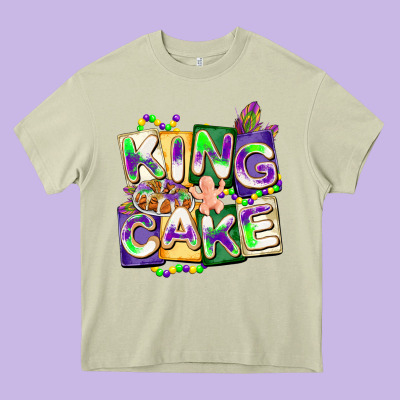 King Cake Mardi Gras Heavy Core Tee Designed By Cowgirlartshop