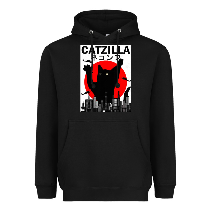 Vintage Catzilla Japanese Sunset Style Heavyweight Hoodie by artisFamous | Teevron