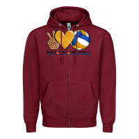 Burgundy peace love volleyball Zipper Hoodie - AdoDesignShop
