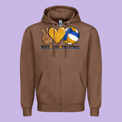 Peace Love Volleyball Zipper Hoodie Designed By Adodesignshop